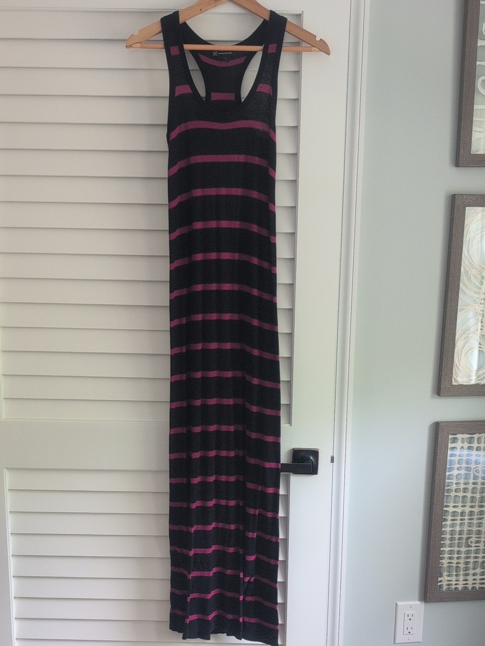 I.N.C Bodycon Black & Magenta Knit Striped Maxi Tank Dress